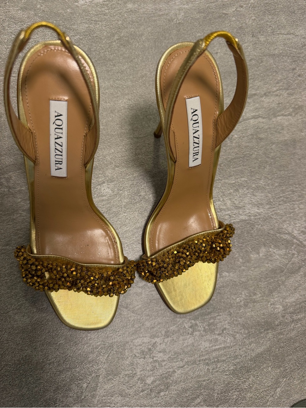 Aquazzura Metallic Gold Crystal-Embellished Slingback Heels - Picture 10 of 10
